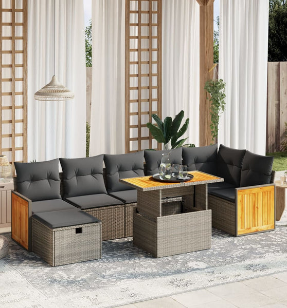 8-tlg. Garten-Sofagarnitur mit Kissen Grau Poly Rattan