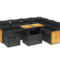 8-tlg. Garten-Sofagarnitur mit Kissen Schwarz Poly Rattan