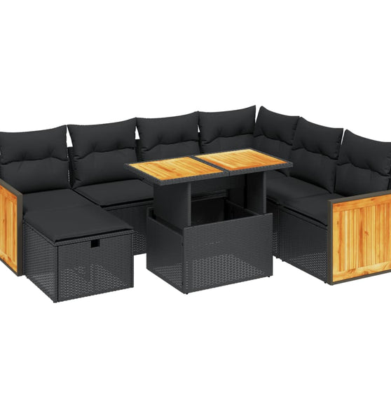 8-tlg. Garten-Sofagarnitur mit Kissen Schwarz Poly Rattan