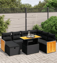8-tlg. Garten-Sofagarnitur mit Kissen Schwarz Poly Rattan