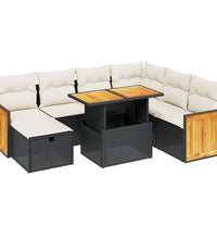 8-tlg. Garten-Sofagarnitur mit Kissen Schwarz Poly Rattan