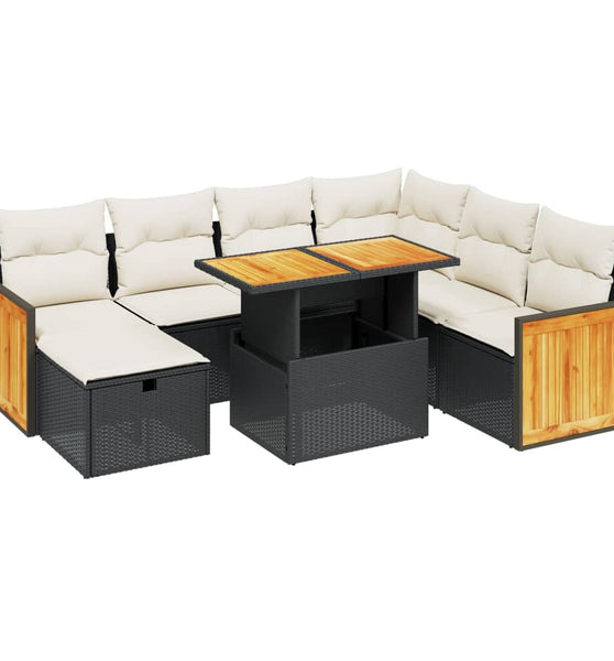 8-tlg. Garten-Sofagarnitur mit Kissen Schwarz Poly Rattan
