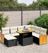 8-tlg. Garten-Sofagarnitur mit Kissen Schwarz Poly Rattan