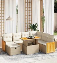 8-tlg. Garten-Sofagarnitur mit Kissen Beige Poly Rattan