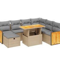 8-tlg. Garten-Sofagarnitur mit Kissen Beige Poly Rattan
