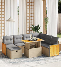 8-tlg. Garten-Sofagarnitur mit Kissen Beige Poly Rattan