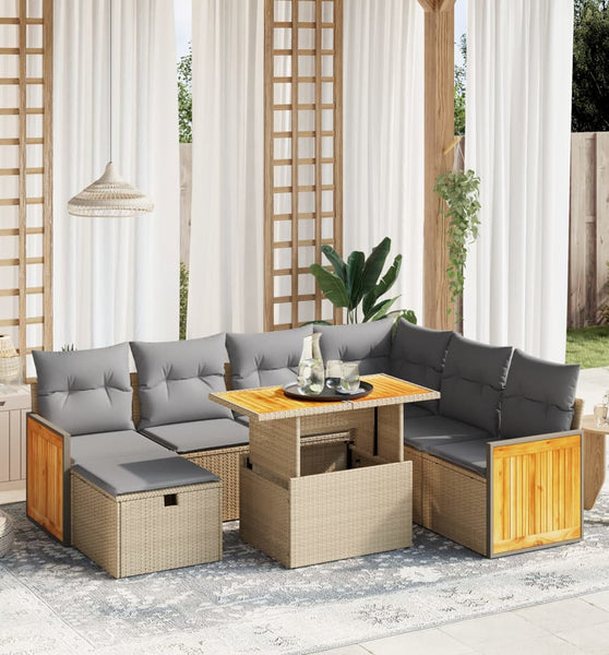8-tlg. Garten-Sofagarnitur mit Kissen Beige Poly Rattan