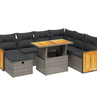 8-tlg. Garten-Sofagarnitur mit Kissen Grau Poly Rattan