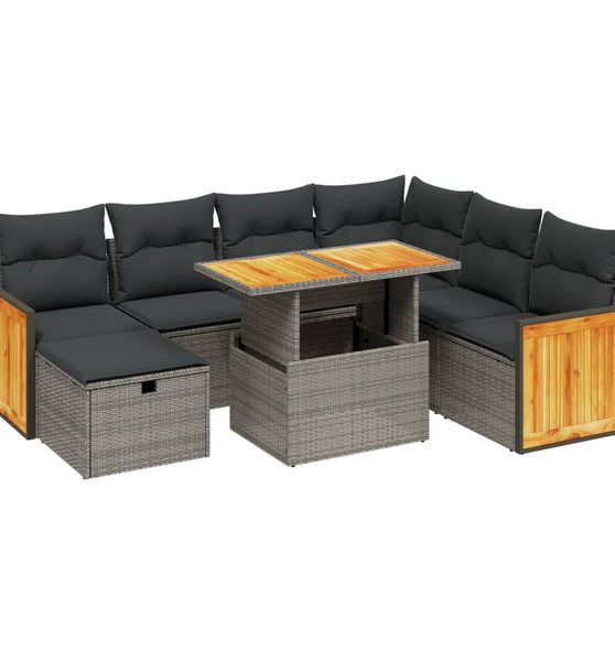 8-tlg. Garten-Sofagarnitur mit Kissen Grau Poly Rattan