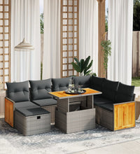 8-tlg. Garten-Sofagarnitur mit Kissen Grau Poly Rattan