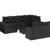 11-tlg. Garten-Sofagarnitur mit Kissen Schwarz Poly Rattan