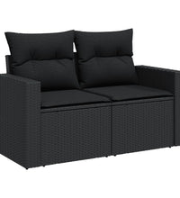 11-tlg. Garten-Sofagarnitur mit Kissen Schwarz Poly Rattan