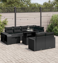 11-tlg. Garten-Sofagarnitur mit Kissen Schwarz Poly Rattan