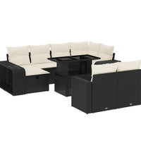 11-tlg. Garten-Sofagarnitur mit Kissen Schwarz Poly Rattan