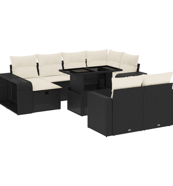 11-tlg. Garten-Sofagarnitur mit Kissen Schwarz Poly Rattan