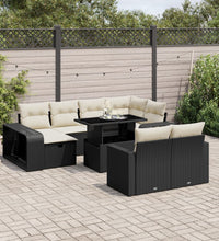 11-tlg. Garten-Sofagarnitur mit Kissen Schwarz Poly Rattan