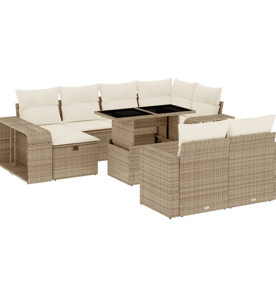 11-tlg. Garten-Sofagarnitur mit Kissen Beige Poly Rattan