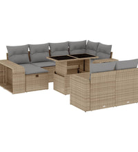 11-tlg. Garten-Sofagarnitur mit Kissen Beige Poly Rattan