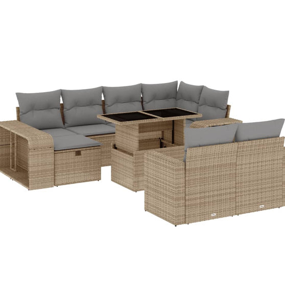 11-tlg. Garten-Sofagarnitur mit Kissen Beige Poly Rattan