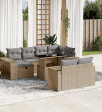 11-tlg. Garten-Sofagarnitur mit Kissen Beige Poly Rattan