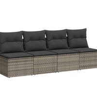 11-tlg. Garten-Sofagarnitur mit Kissen Grau Poly Rattan