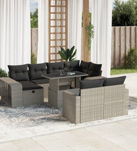 11-tlg. Garten-Sofagarnitur mit Kissen Hellgrau Poly Rattan
