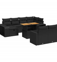 11-tlg. Garten-Sofagarnitur mit Kissen Schwarz Poly Rattan