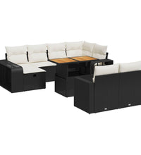 11-tlg. Garten-Sofagarnitur mit Kissen Schwarz Poly Rattan