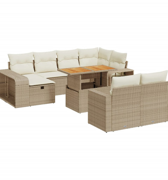 11-tlg. Garten-Sofagarnitur mit Kissen Beige Poly Rattan