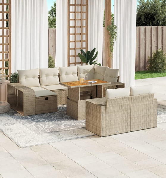 11-tlg. Garten-Sofagarnitur mit Kissen Beige Poly Rattan