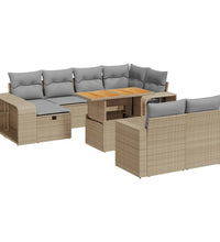 11-tlg. Garten-Sofagarnitur mit Kissen Beige Poly Rattan