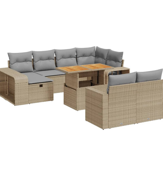 11-tlg. Garten-Sofagarnitur mit Kissen Beige Poly Rattan