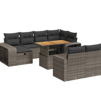 11-tlg. Garten-Sofagarnitur mit Kissen Grau Poly Rattan