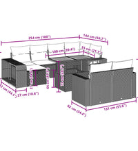 11-tlg. Garten-Sofagarnitur mit Kissen Grau Poly Rattan