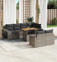 11-tlg. Garten-Sofagarnitur mit Kissen Grau Poly Rattan