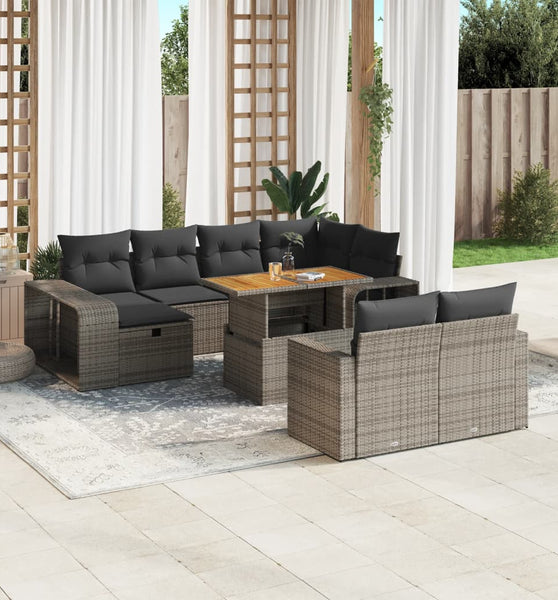 11-tlg. Garten-Sofagarnitur mit Kissen Grau Poly Rattan