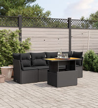 5-tlg. Garten-Sofagarnitur mit Kissen Schwarz Poly Rattan