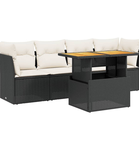 5-tlg. Garten-Sofagarnitur mit Kissen Schwarz Poly Rattan