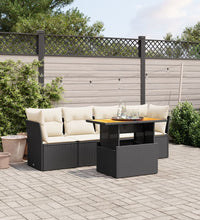 5-tlg. Garten-Sofagarnitur mit Kissen Schwarz Poly Rattan