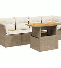 5-tlg. Garten-Sofagarnitur mit Kissen Beige Poly Rattan