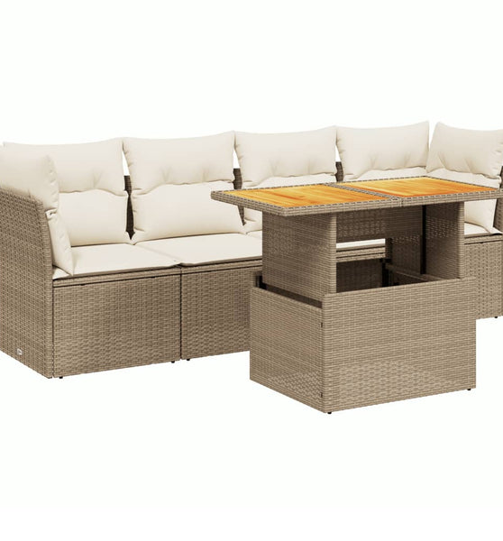 5-tlg. Garten-Sofagarnitur mit Kissen Beige Poly Rattan