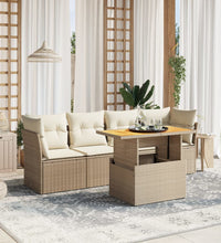 5-tlg. Garten-Sofagarnitur mit Kissen Beige Poly Rattan