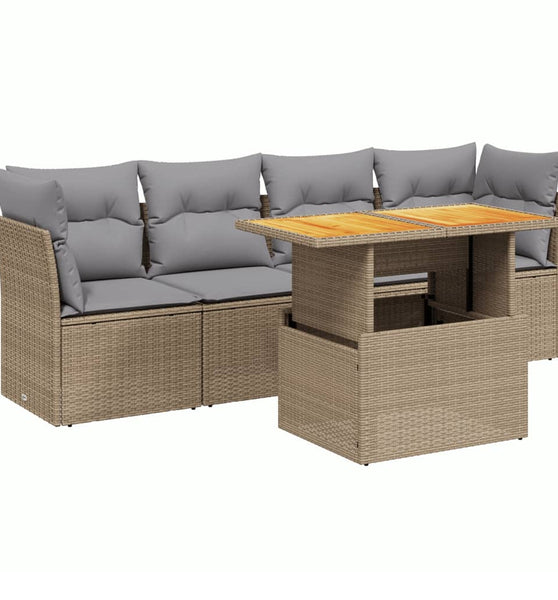 5-tlg. Garten-Sofagarnitur mit Kissen Beige Poly Rattan