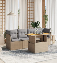5-tlg. Garten-Sofagarnitur mit Kissen Beige Poly Rattan