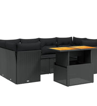 7-tlg. Garten-Sofagarnitur mit Kissen Schwarz Poly Rattan
