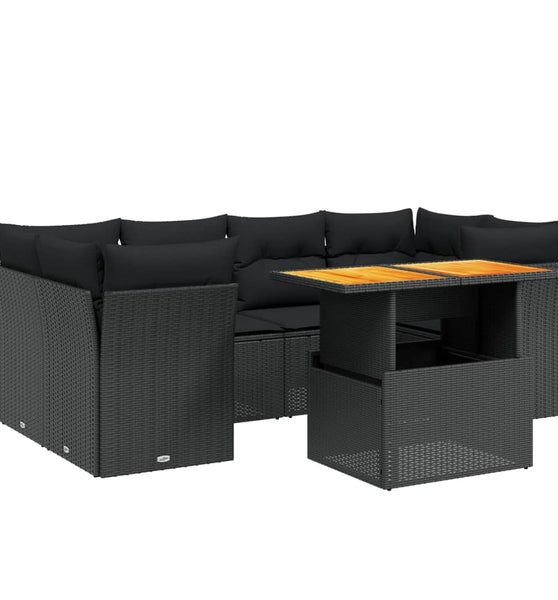 7-tlg. Garten-Sofagarnitur mit Kissen Schwarz Poly Rattan