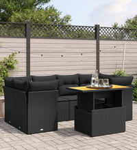 7-tlg. Garten-Sofagarnitur mit Kissen Schwarz Poly Rattan