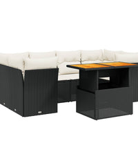 7-tlg. Garten-Sofagarnitur mit Kissen Schwarz Poly Rattan