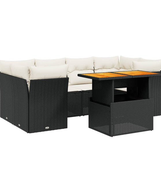 7-tlg. Garten-Sofagarnitur mit Kissen Schwarz Poly Rattan
