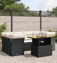7-tlg. Garten-Sofagarnitur mit Kissen Schwarz Poly Rattan